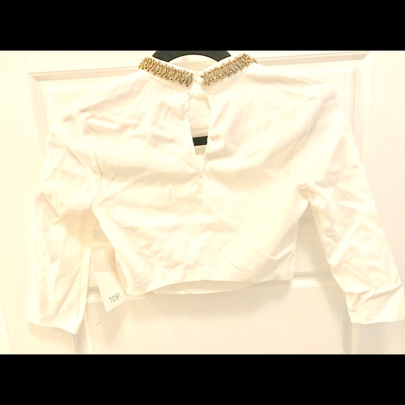 Tobi White Collared Crop Top Small - Picture 2 of 3